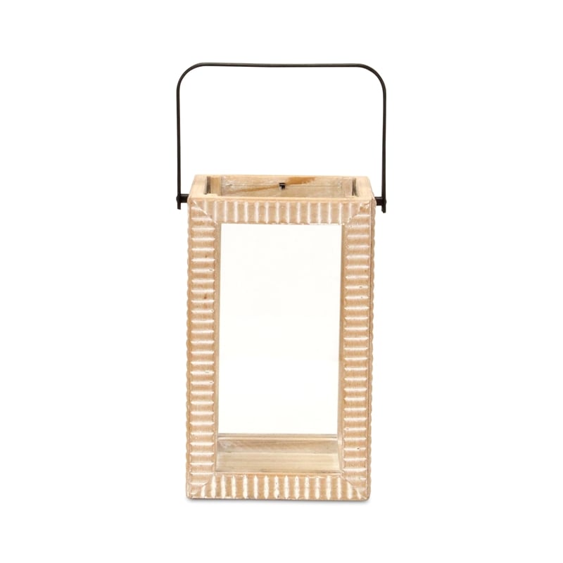 Pemberly Row Ridge Patterned Wood Lantern with Handle in Small Size