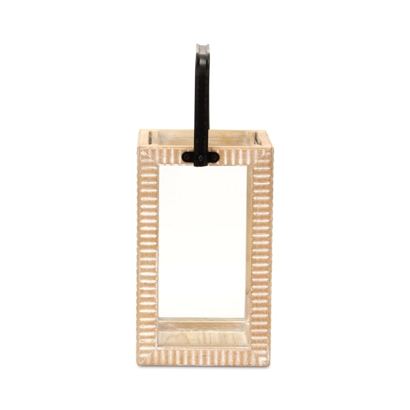 Pemberly Row Ridge Patterned Wood Lantern with Handle in Small Size