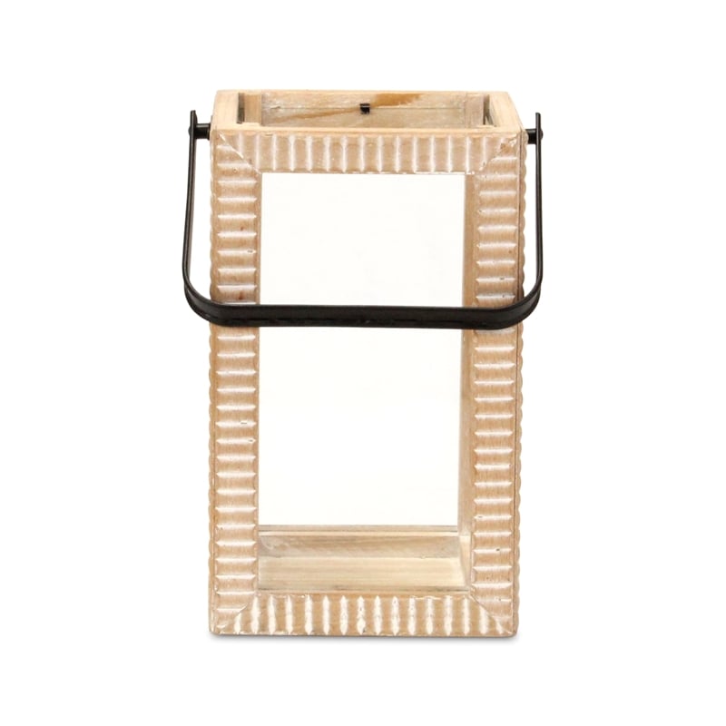 Pemberly Row Ridge Patterned Wood Lantern with Handle in Small Size