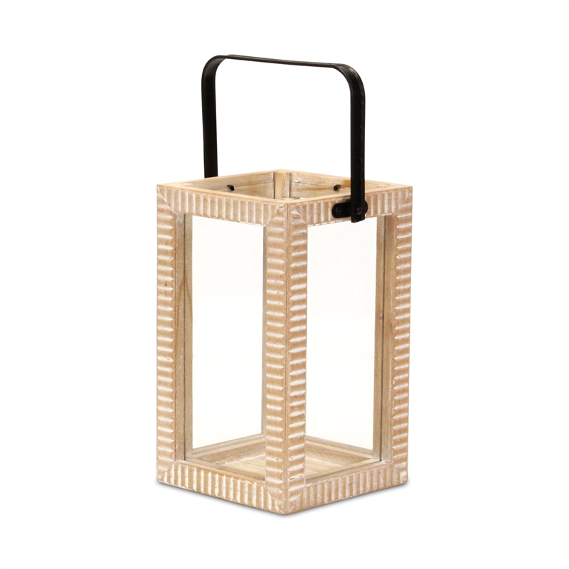 Pemberly Row Ridge Patterned Wood Lantern with Handle in Small Size