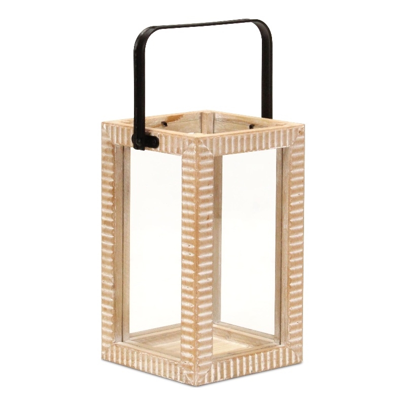 Pemberly Row Ridge Patterned Wood Lantern with Handle in Small Size