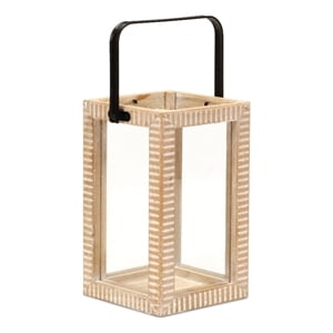 Pemberly Row Ridge Patterned Wood Lantern with Handle in Small Size