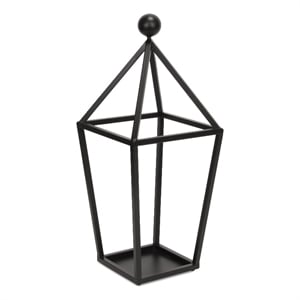 Pemberly Row Pyramid Top Metal Glass Lantern with Handle in Black