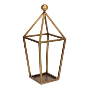 Pemberly Row Pyramid Top Metal Glass Lantern with Handle in Gold