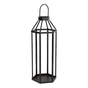 Pemberly Row Hexagon Metal and Glass Lantern with Handle in Black