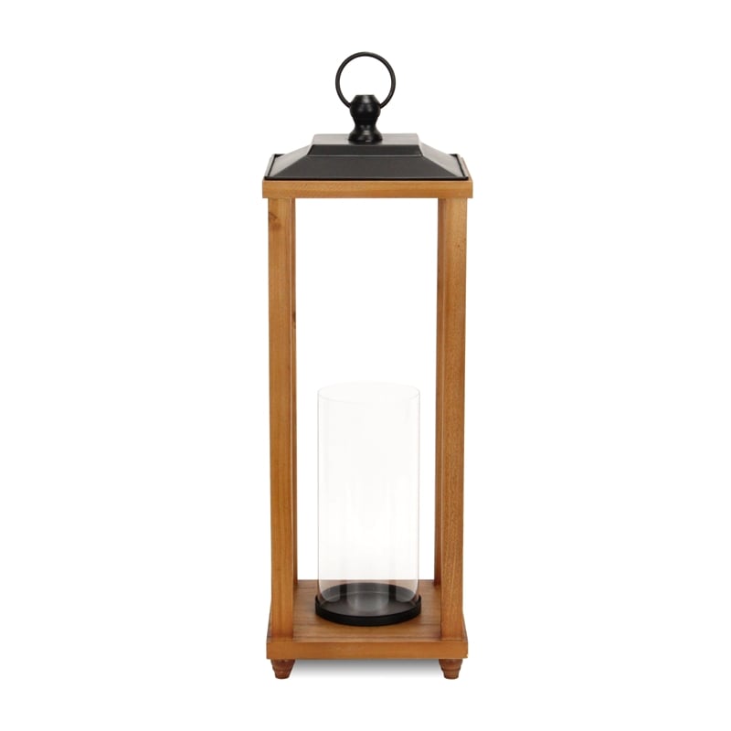 Pemberly Row Rustic Wood and Metal Open Side Candle Lantern Large