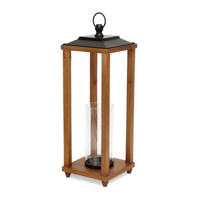 Pemberly Row Rustic Wood and Metal Open Side Candle Lantern Large