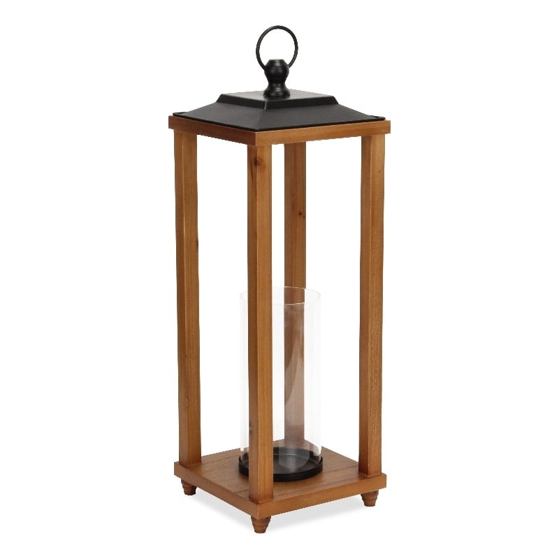 Pemberly Row Rustic Wood and Metal Open Side Candle Lantern Large
