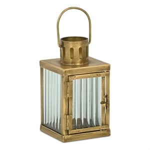 Pemberly Row 6.75&quot Fluted Glass and Metal Candle Lantern in Gold