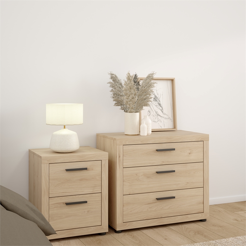 Pemberly Row Jackson Hickory 3-Pc Bedroom Set with Chest & Nightstand Set of 2