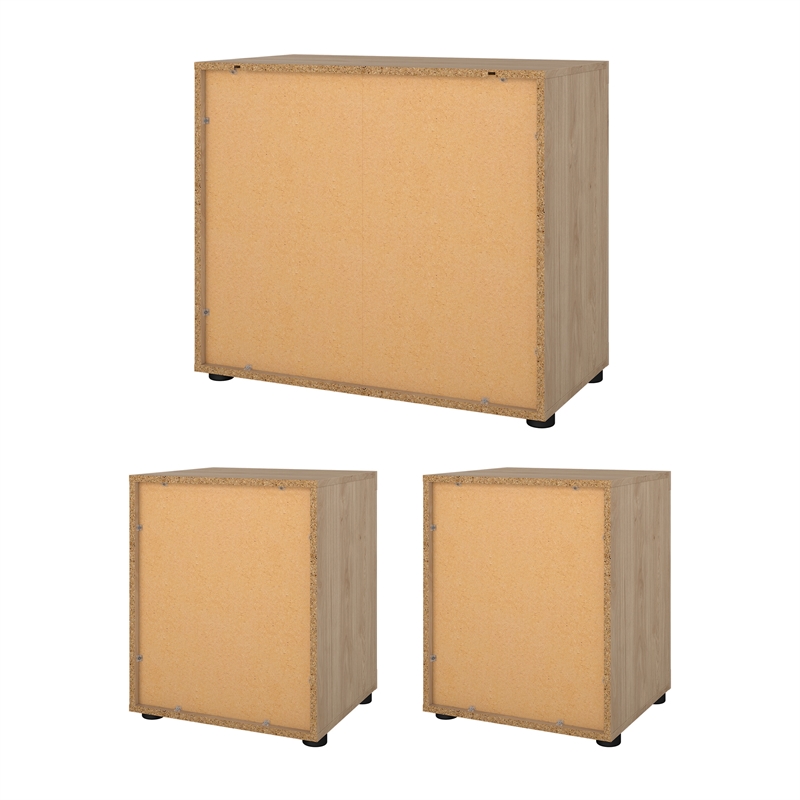 Pemberly Row Jackson Hickory 3-Pc Bedroom Set with Chest & Nightstand Set of 2