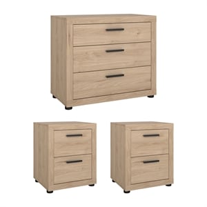 Pemberly Row Jackson Hickory 3-Pc Bedroom Set with Chest & Nightstand Set of 2