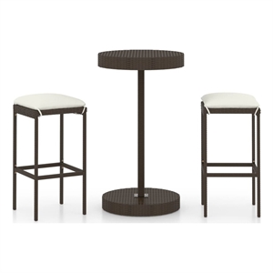 Pemberly Row 3 Piece Steel Outdoor Patio Round Bar Set in Brown