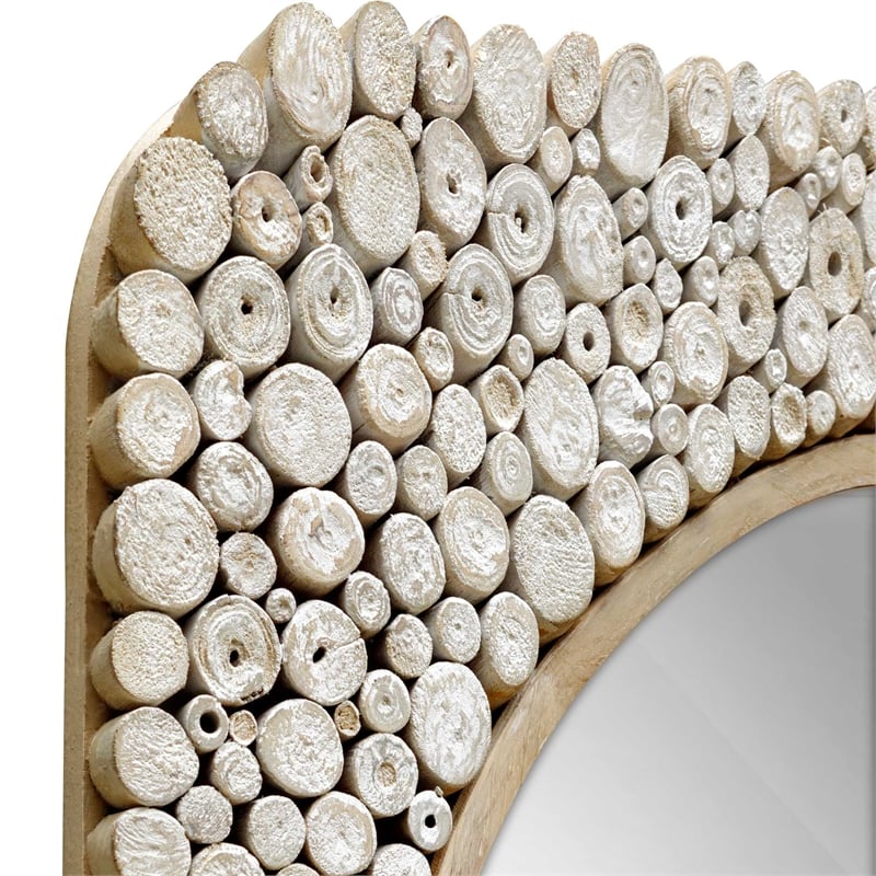 Pemberly Row Teak Wood Branch Mosaic Round Mirror in Natural Brown