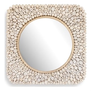 Pemberly Row Teak Wood Branch Mosaic Round Mirror in Natural Brown