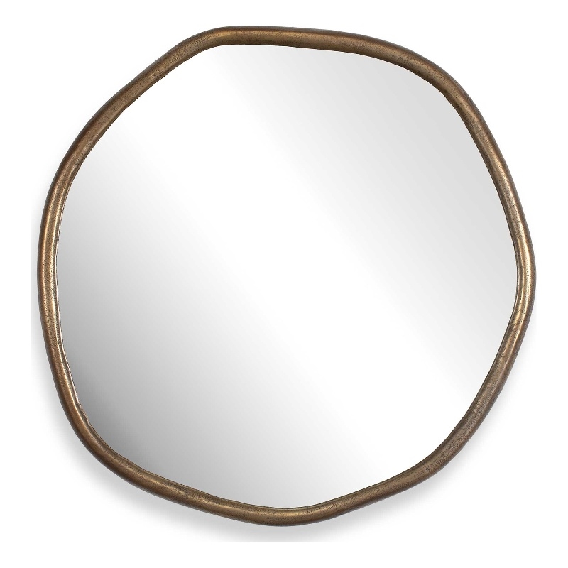 Pemberly Row Indoor/Outdoor Cast Iron Round Mirror in Antique Brass