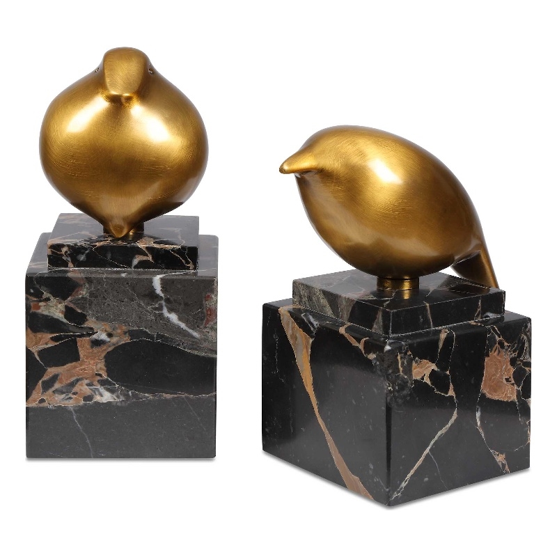 Pemberly Row Hand-Detailed Metal Bird Figurines in Black (Set of 2)