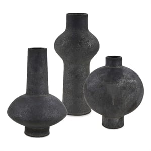 Pemberly Row Indoor/Outdoor Hand-Glazed Ceramic Vases in Black (Set of 3)