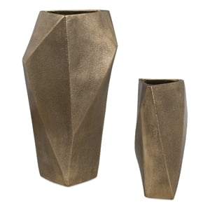 Pemberly Row Indoor/Outdoor Tapered Aluminum Vases in Brass (Set of 2)