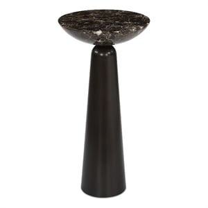 Pemberly Row Italian Marble Round Accent Table in Black with Iron Base