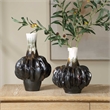Pemberly Row Hand-Painted White and Brown Gourd Ceramic Vases (Set of 2)