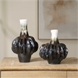 Pemberly Row Hand-Painted White and Brown Gourd Ceramic Vases (Set of 2)