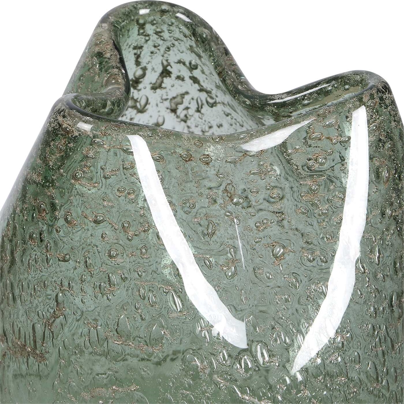 Pemberly Row Aqua Seeded Glass Vases with Aged Metal in Blue (Set of 2)