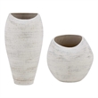 Pemberly Row Indoor/Outdoor Textured Ceramic Vases in Warm White (Set of 2)