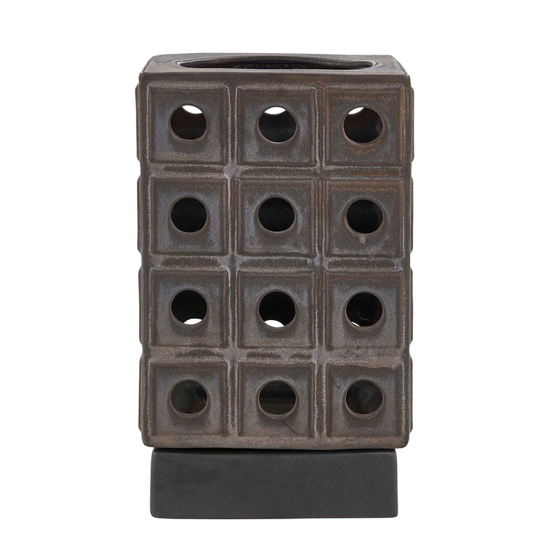 Pemberly Row Indoor/Outdoor Bronze Metal Lantern Candleholder in Brown