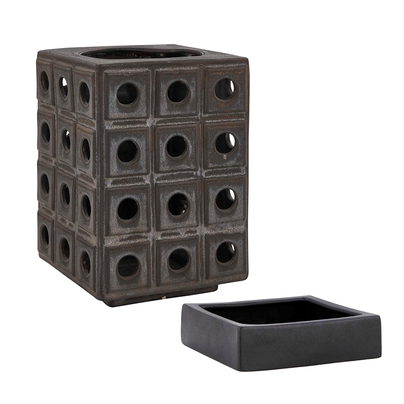 Pemberly Row Indoor/Outdoor Bronze Metal Lantern Candleholder in Brown