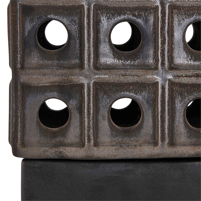 Pemberly Row Indoor/Outdoor Bronze Metal Lantern Candleholder in Brown