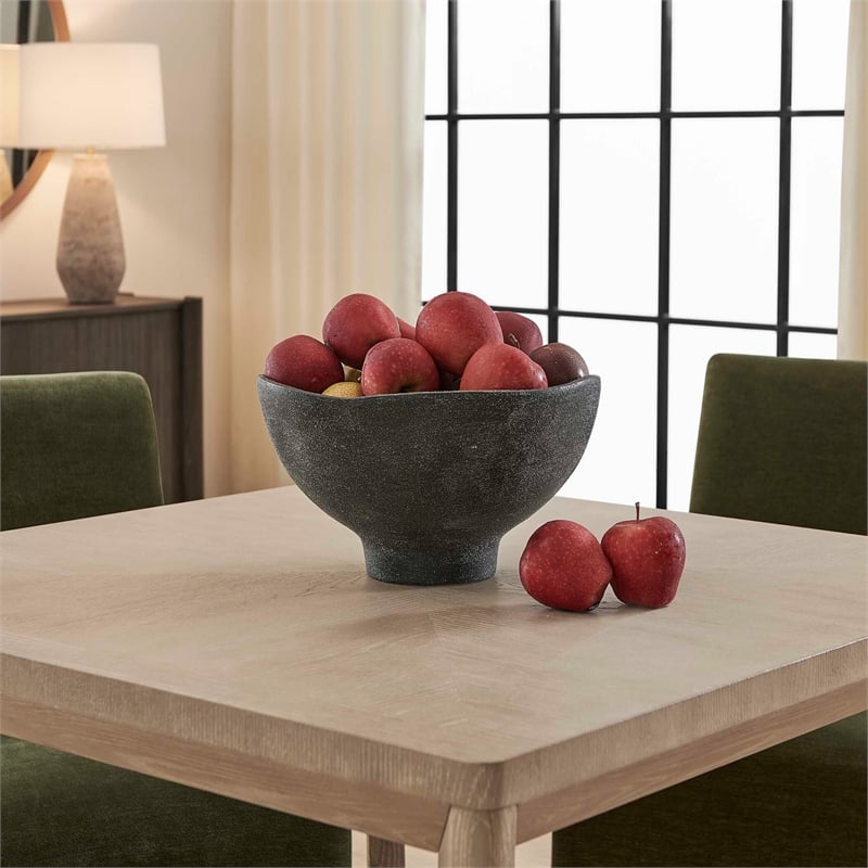 Pemberly Row Indoor/Outdoor Hand-Carved Mango Wood Bowl in Black