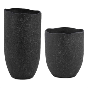 Pemberly Row Indoor/Outdoor Textured Ceramic Vases in Black (Set of 2)