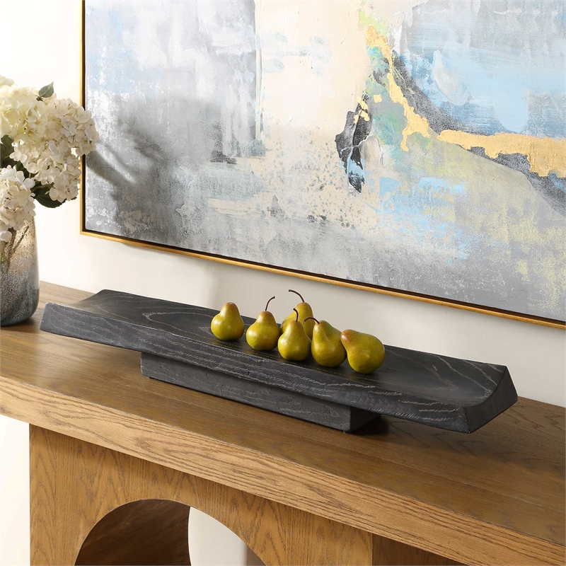 Pemberly Row Indoor/Outdoor Acacia Wood Serving Tray in Black