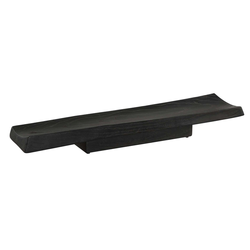 Pemberly Row Indoor/Outdoor Acacia Wood Serving Tray in Black