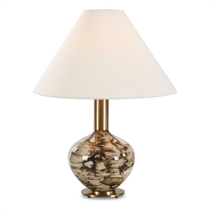 Pemberly Row Carved Ceramic Table Lamp with Taupe Linen Shade in Dark Brown