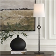 Pemberly Row Cordless Rechargeable Iron Buffet Lamp with Dome Shade in Black
