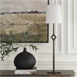 Pemberly Row Cordless Rechargeable Iron Buffet Lamp with Dome Shade in Black