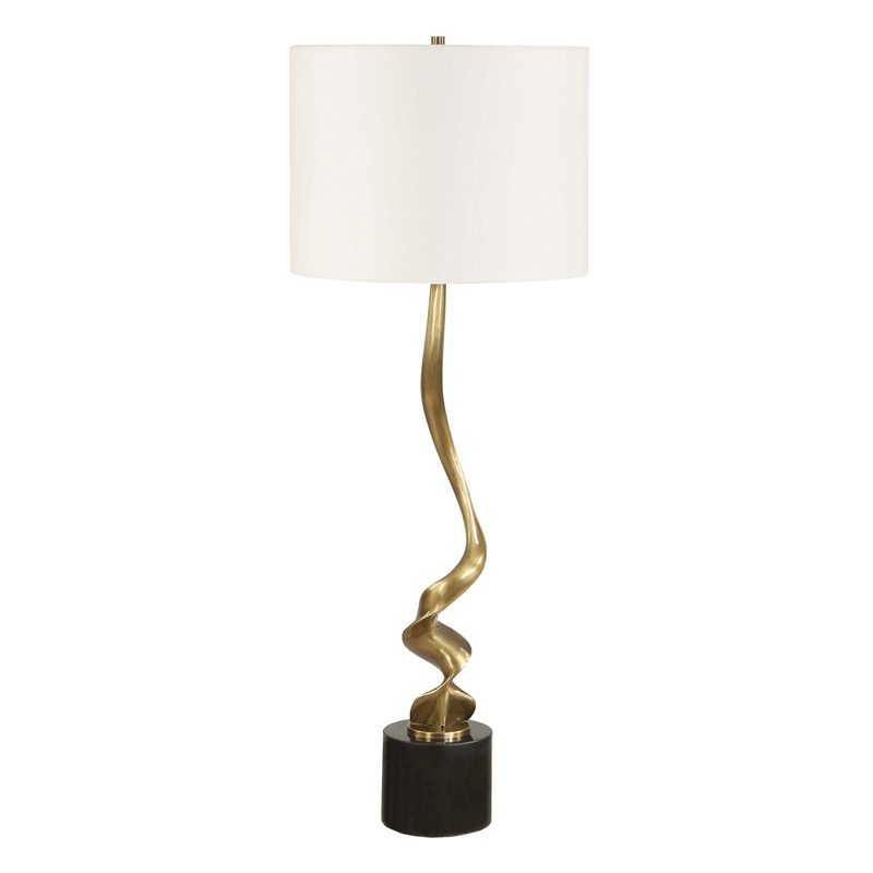 Pemberly Row Cordless Rechargeable Brass Buffet Lamp with Dome in Black