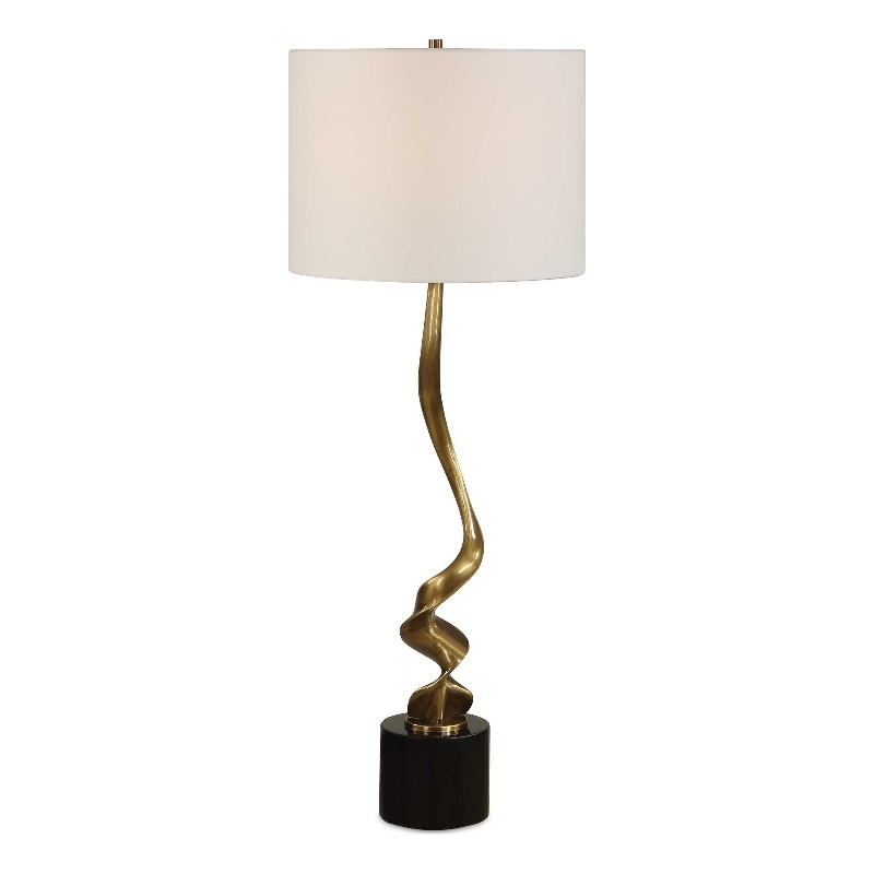 Pemberly Row Cordless Rechargeable Brass Buffet Lamp with Dome in Black