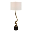 Pemberly Row Cordless Rechargeable Brass Buffet Lamp with Dome in Black