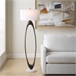Pemberly Row Open Oval Iron Floor Lamp with Fabric Shade in Bronze