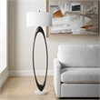 Pemberly Row Open Oval Iron Floor Lamp with Fabric Shade in Bronze