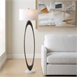 Pemberly Row Open Oval Iron Floor Lamp with Fabric Shade in Bronze