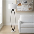 Pemberly Row Open Oval Iron Floor Lamp with Fabric Shade in Bronze