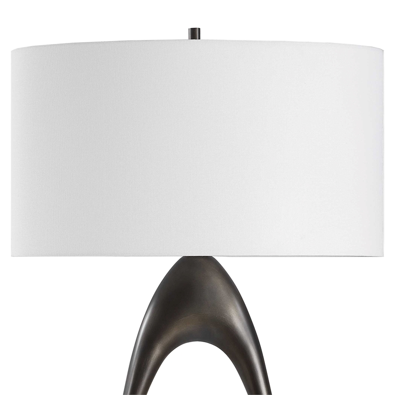 Pemberly Row Open Oval Iron Floor Lamp with Fabric Shade in Bronze
