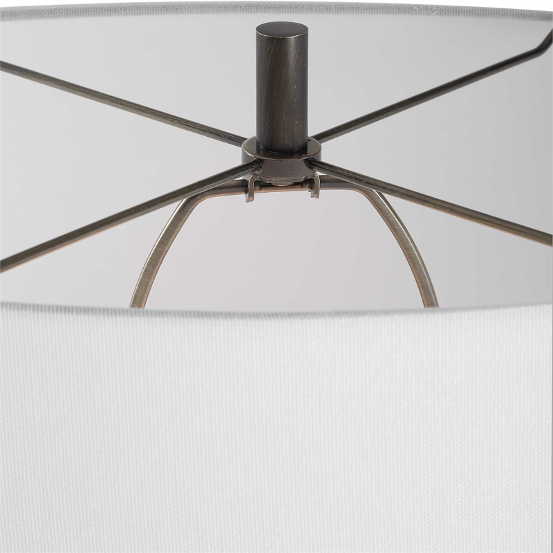 Pemberly Row Open Oval Iron Floor Lamp with Fabric Shade in Bronze