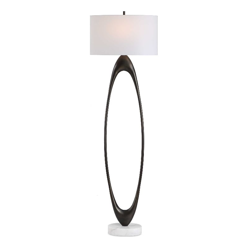 Pemberly Row Open Oval Iron Floor Lamp with Fabric Shade in Bronze