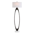 Pemberly Row Open Oval Iron Floor Lamp with Fabric Shade in Bronze