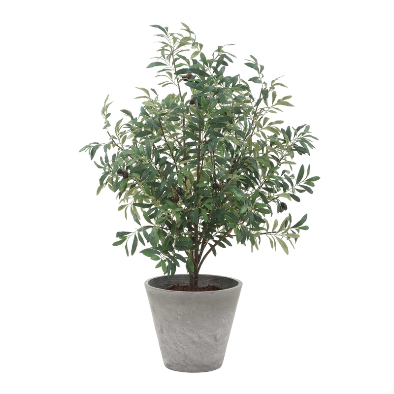 Pemberly Row Lifelike Potted Olive Plant with Fruit in Gray Planter